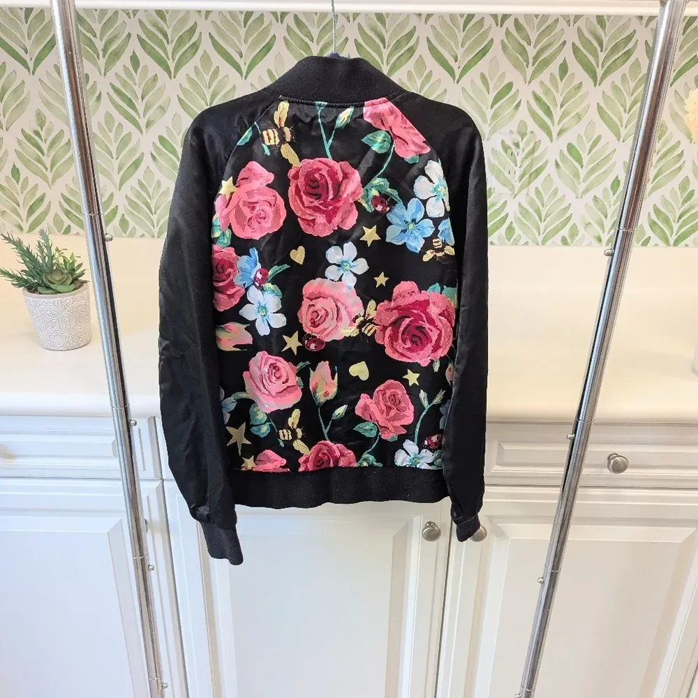 Justice Floral Silky Floral Bomber Jacket 12/14 Girls Academia Tween Y2K Popstar